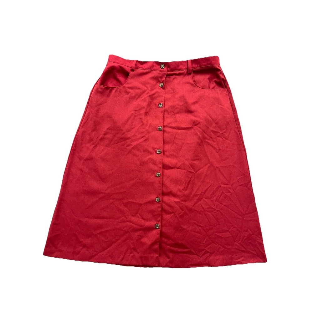 Village Fair Midi A Line Skirt Womens Large Maroon Rayon Button Front Everyday‎